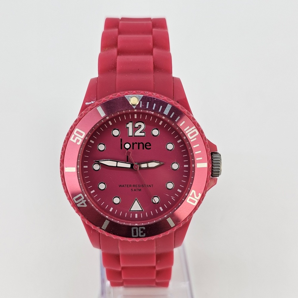 Unisex Analog Watch 40MM Red Dial Rotating Bezel Red Plastic Band New Battery